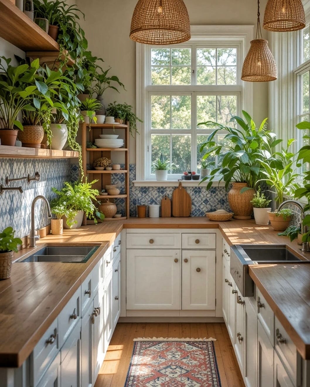 floating herb shelves over island