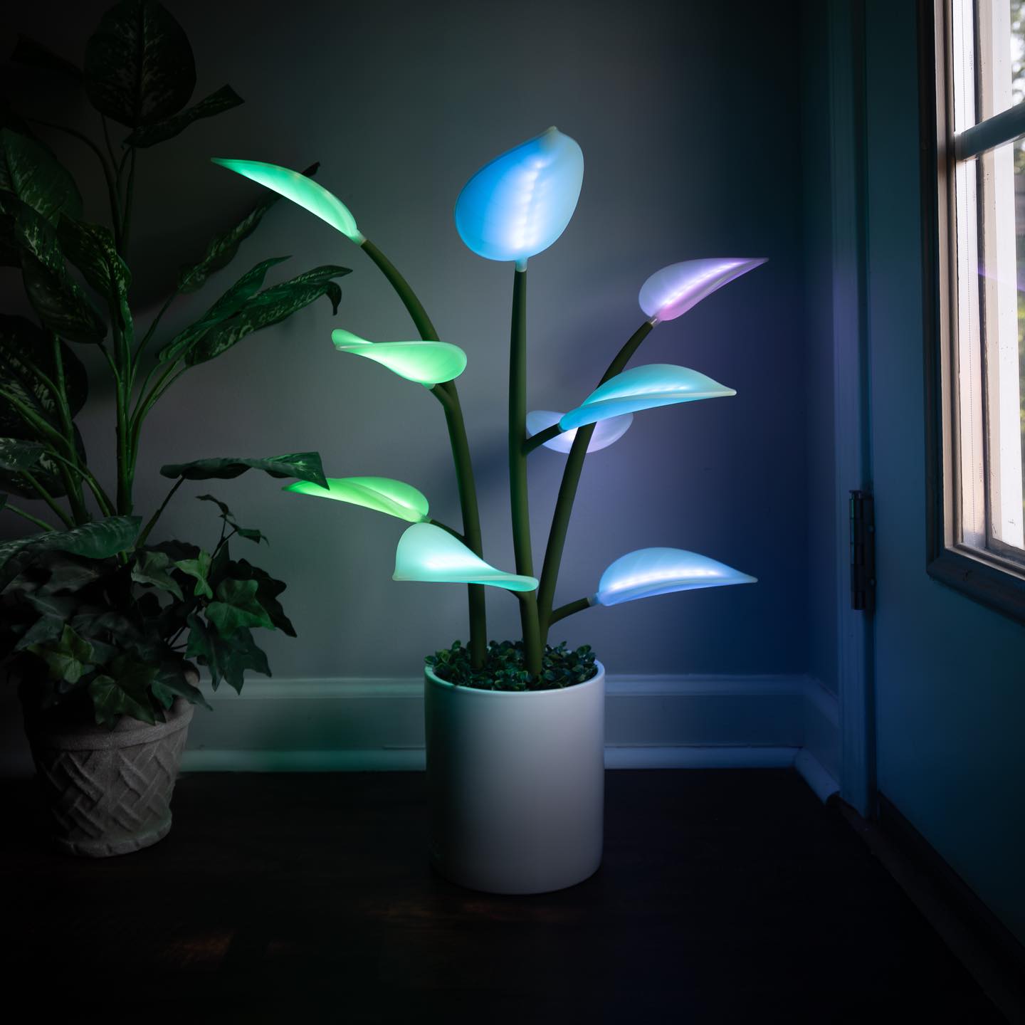 illuminated plant label in garden
