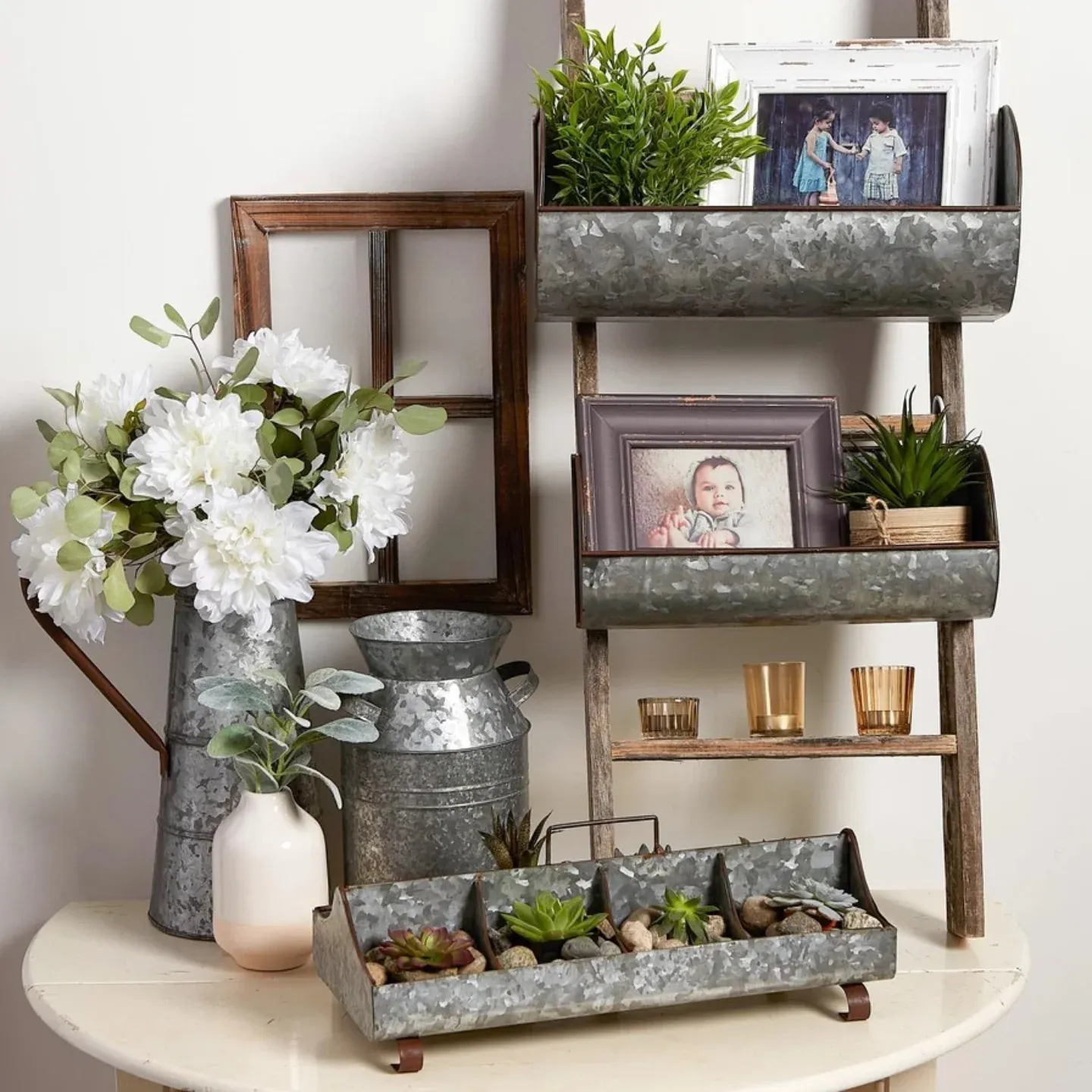rustic galvanized trough with wildflowers