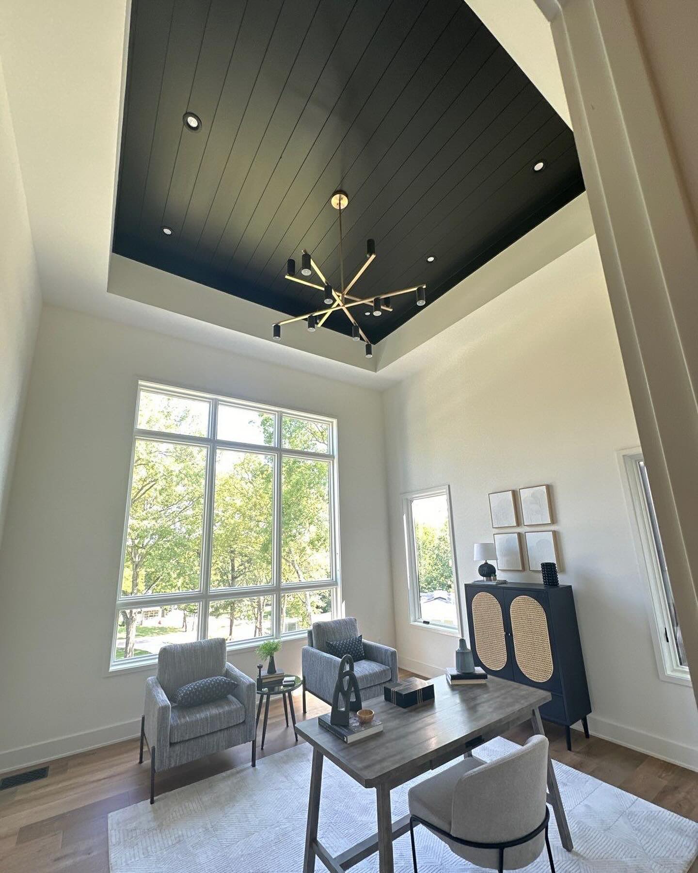 room with dark ceiling