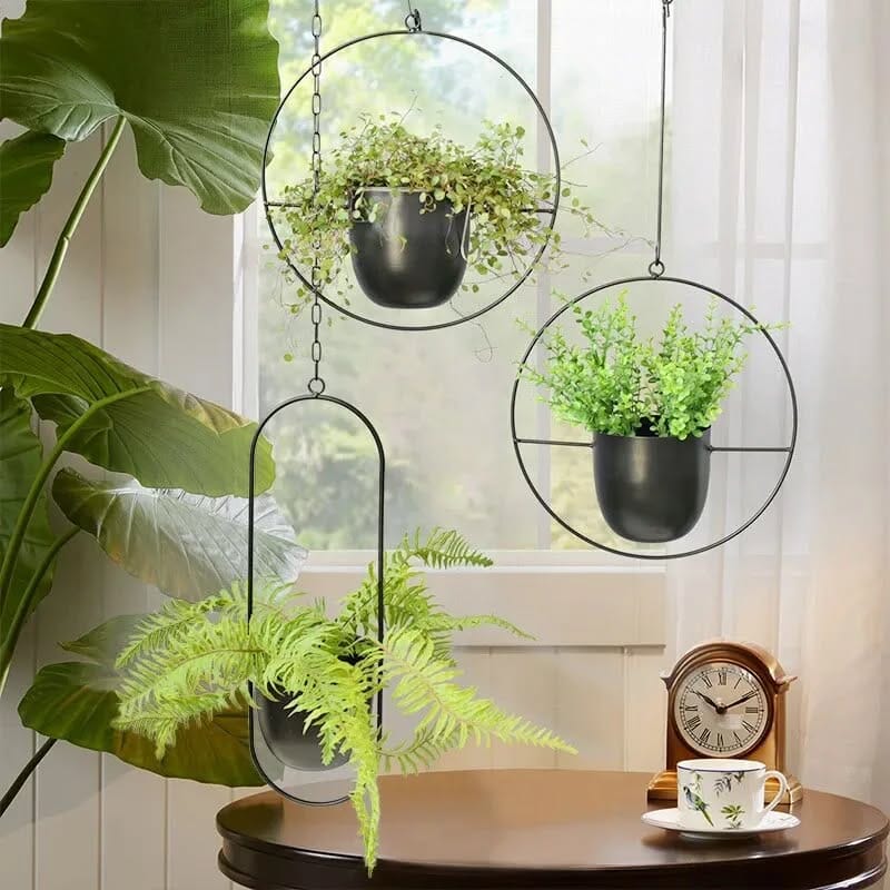 embroidered plant holder with fern
