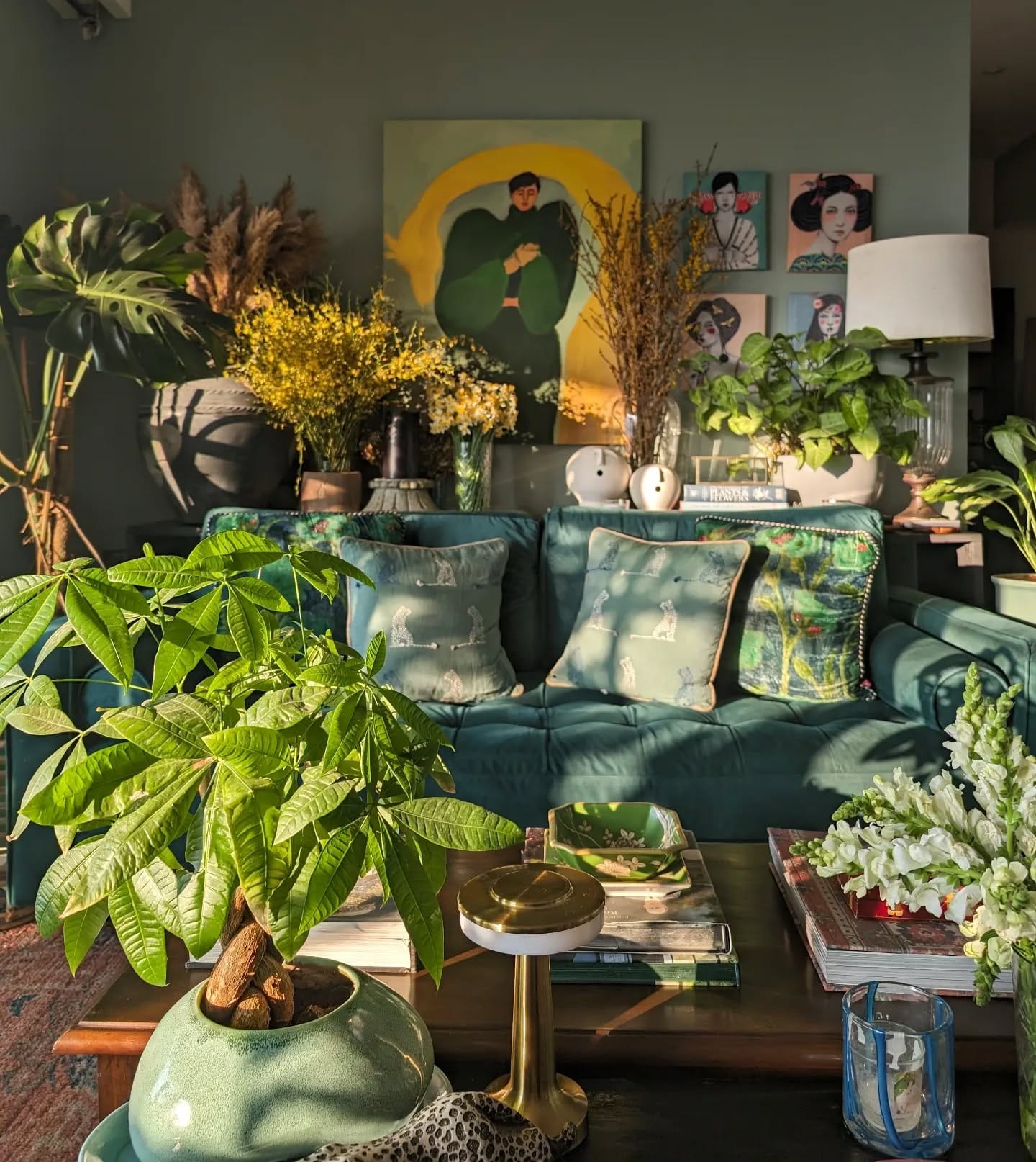 Assorted plants in mismatched pots