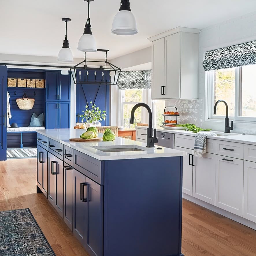 kitchen island with stylish uplighting