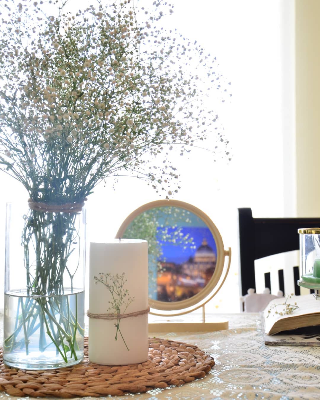 wall-mounted plants with mirror backing