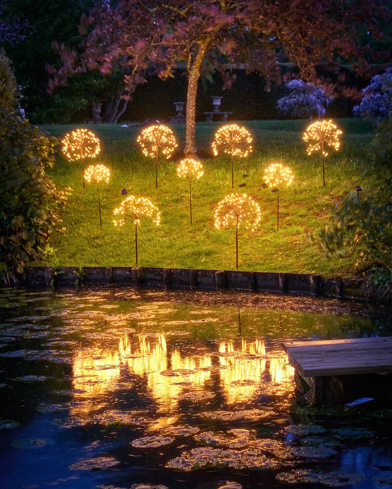 luminous garden globes among plants