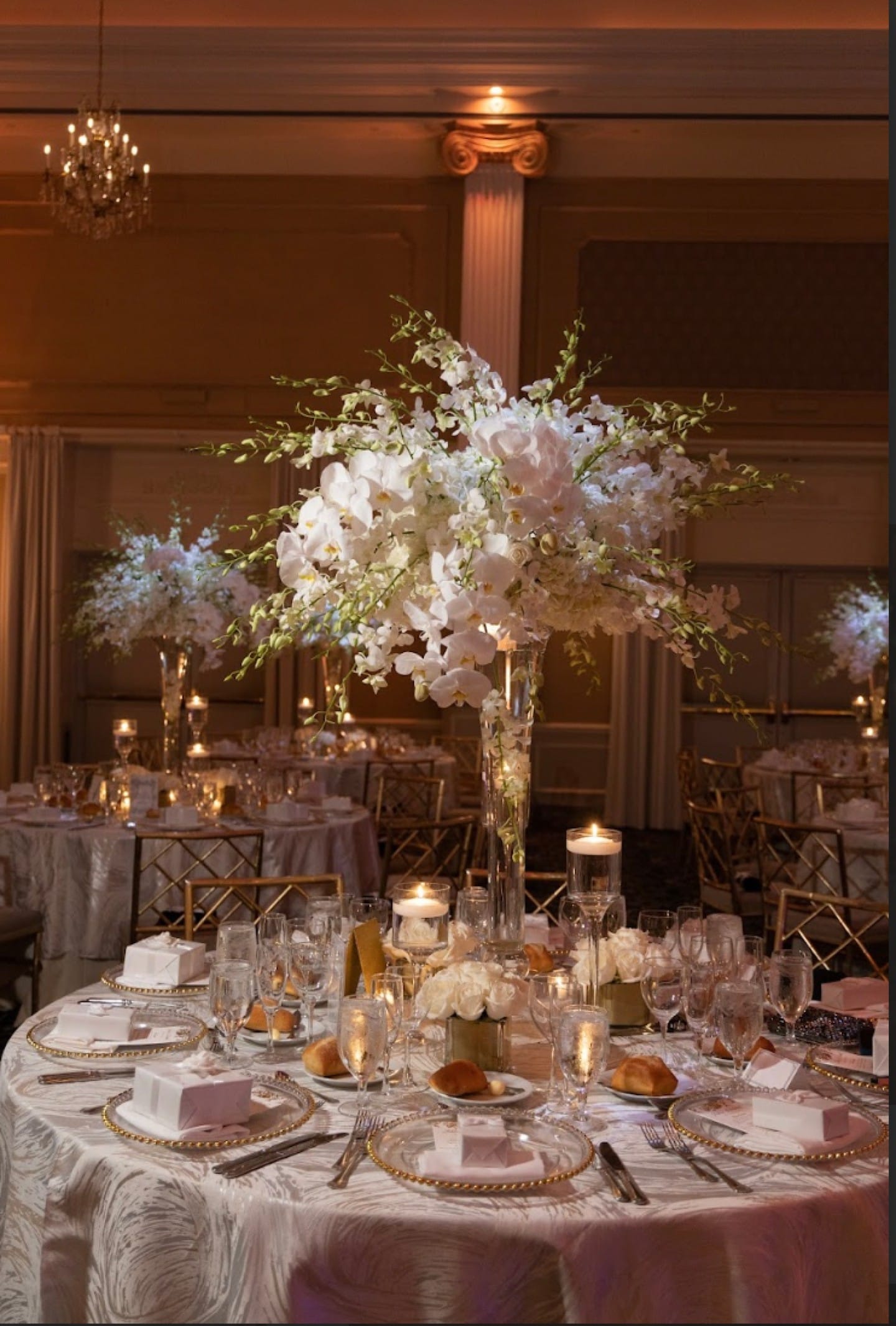dining table with elegant uplighting
