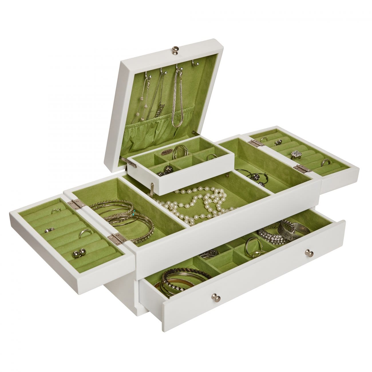 wooden jewelry box with necklaces
