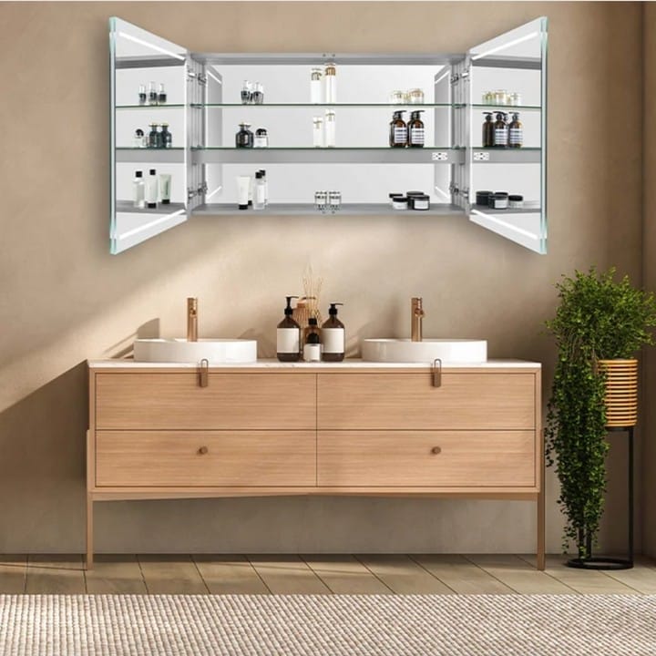 minimalist shelf with mirror backing