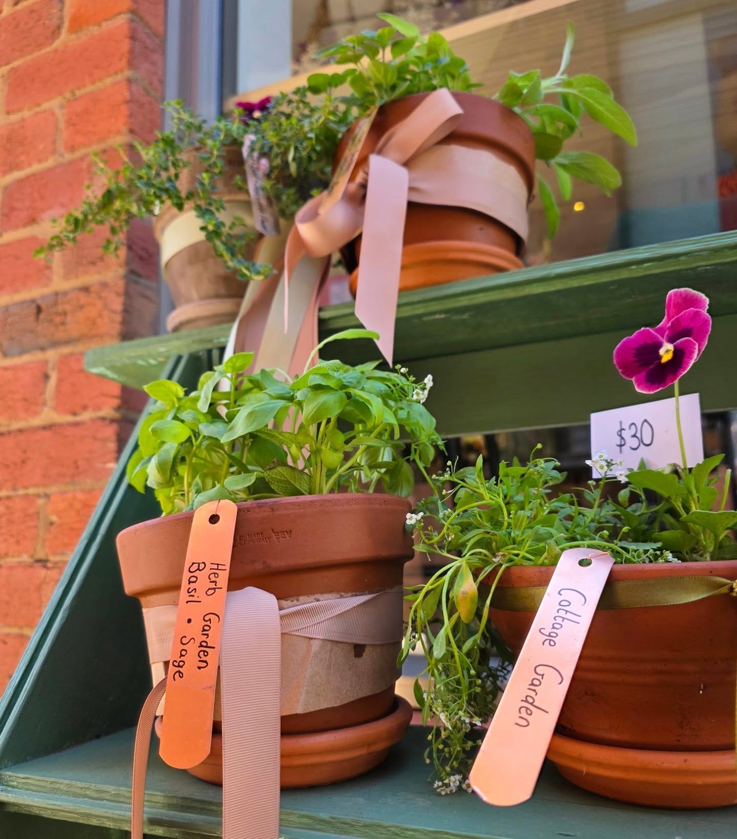 decorative labels with basil and mint