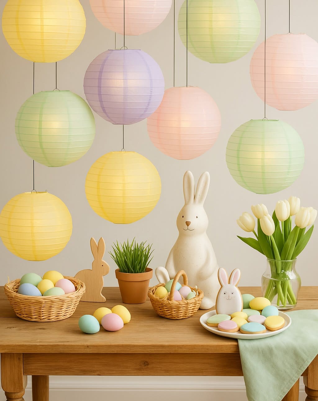 paper lanterns hanging in garden
