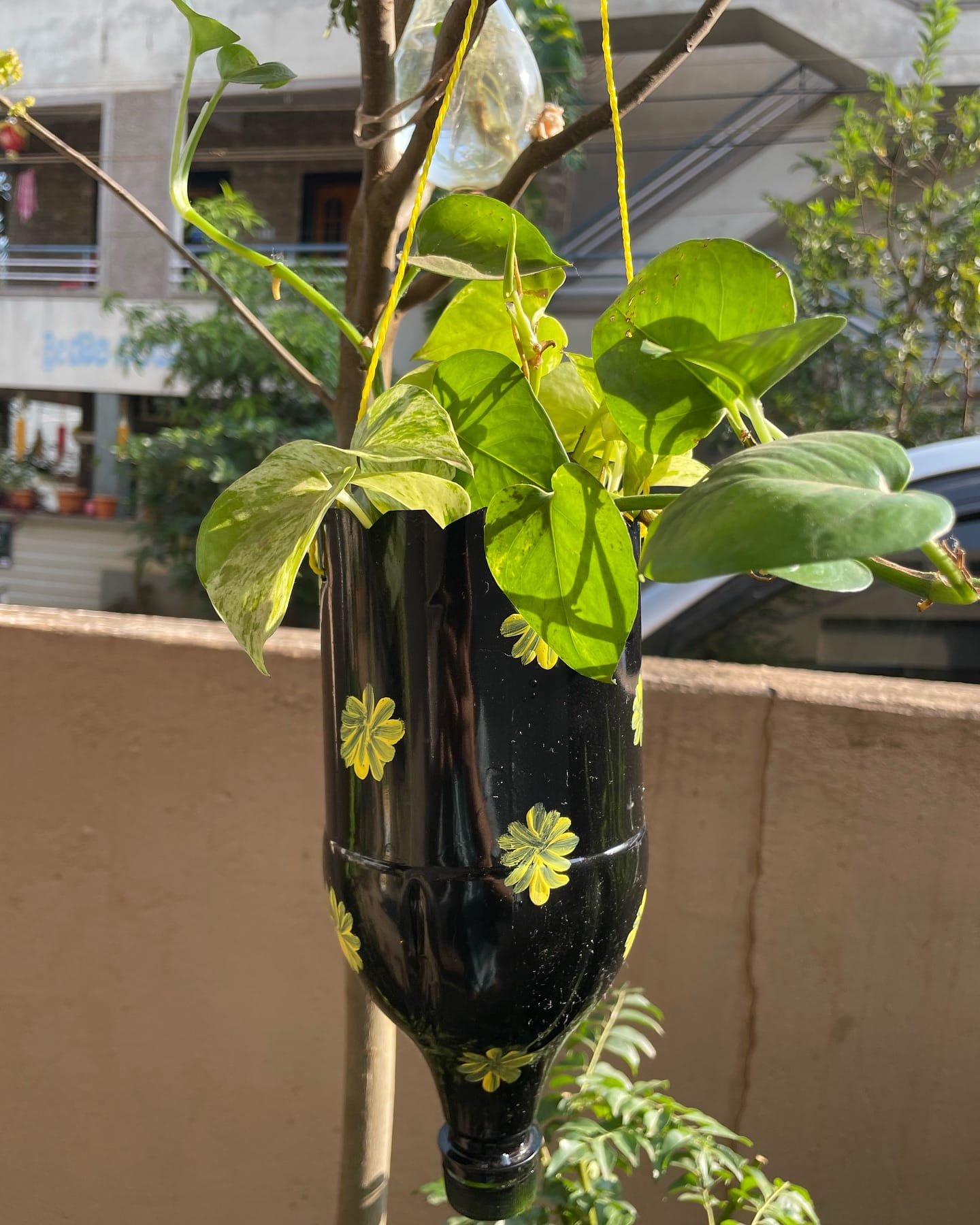 repurposed glass bottle hanging planter