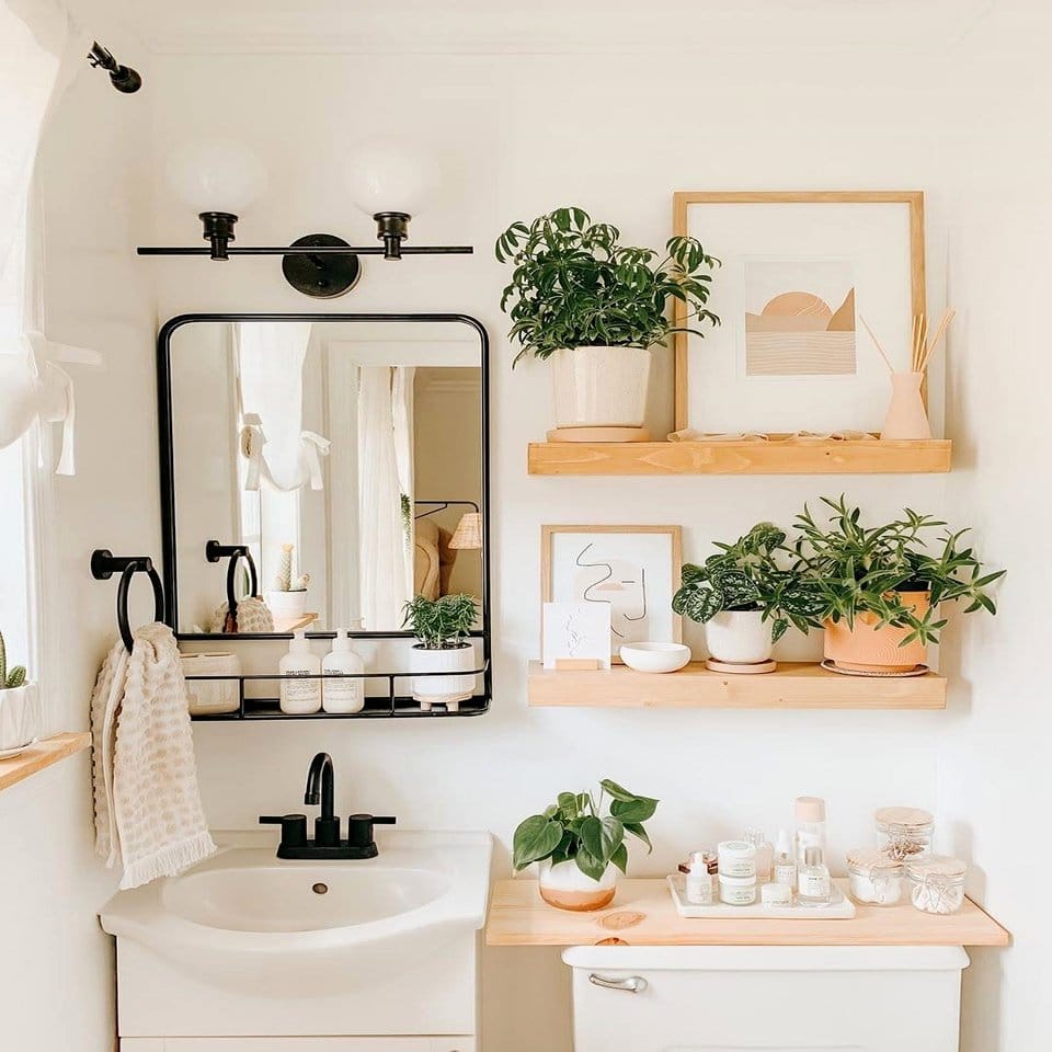 Bathroom with bright plants and natural light