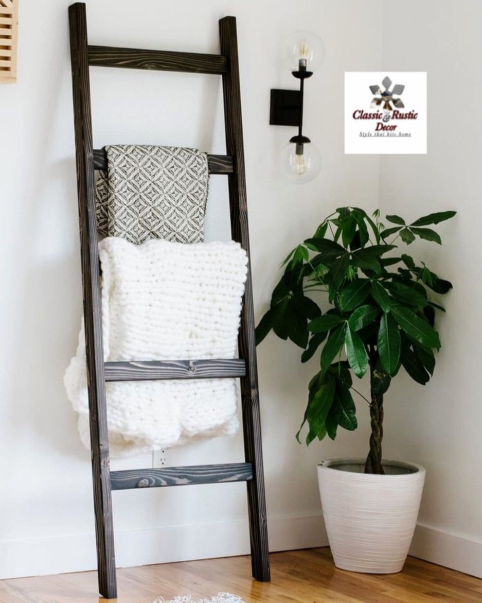 rustic wooden ladder with plants