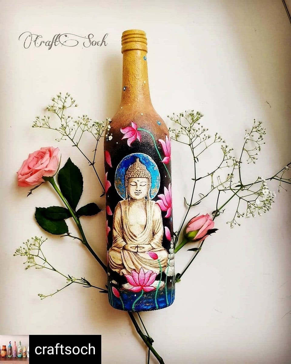 wine bottle planters with fairy lights