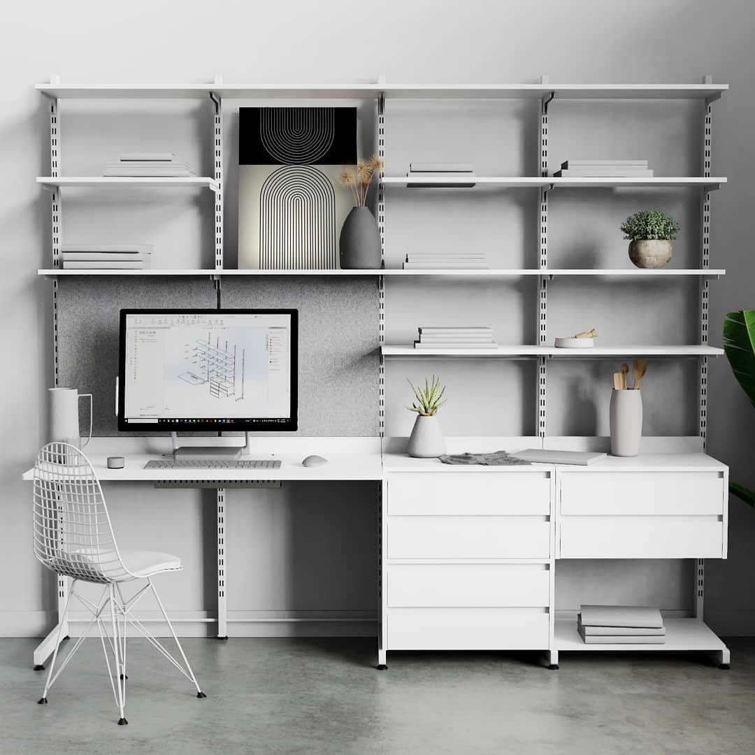 office desk with woodblock plant