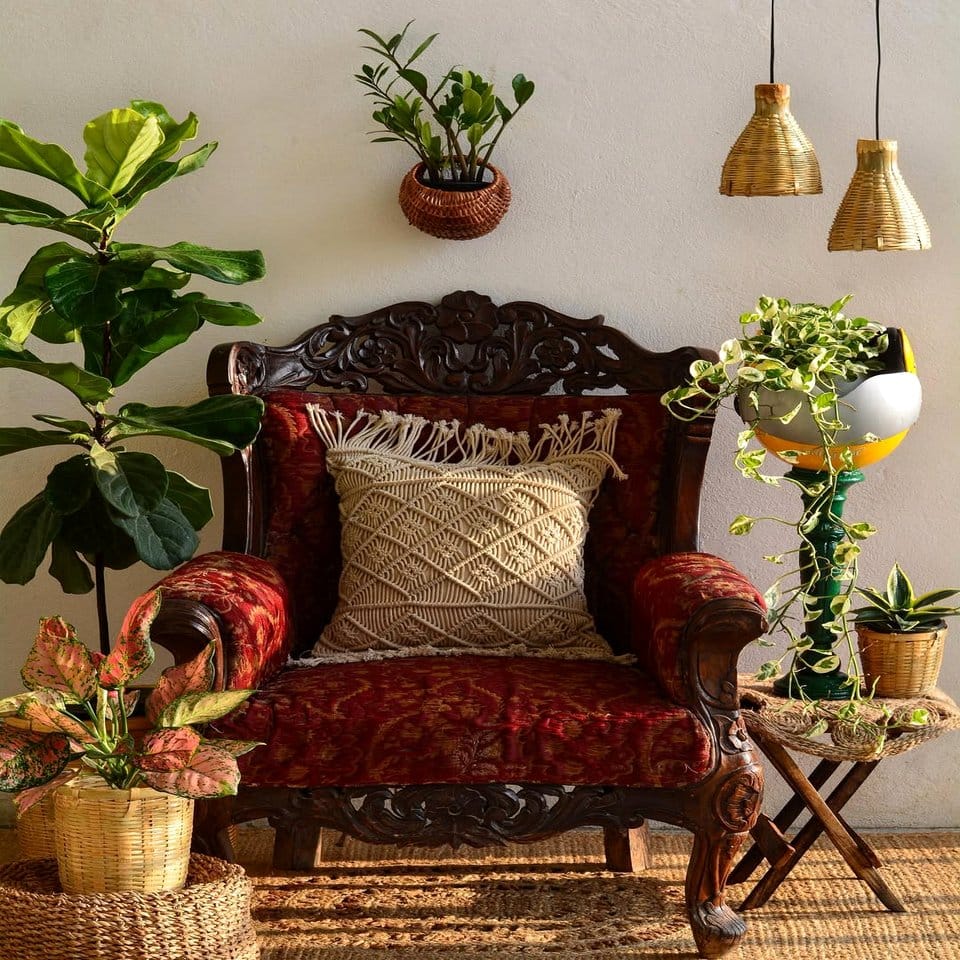 Indoor plants in recycled material pots