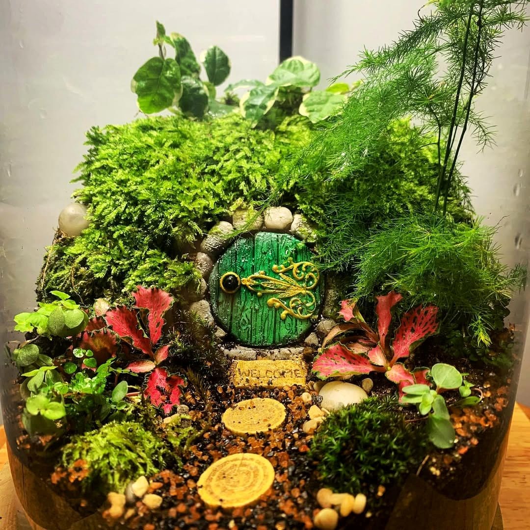 close-up of small terrarium tools