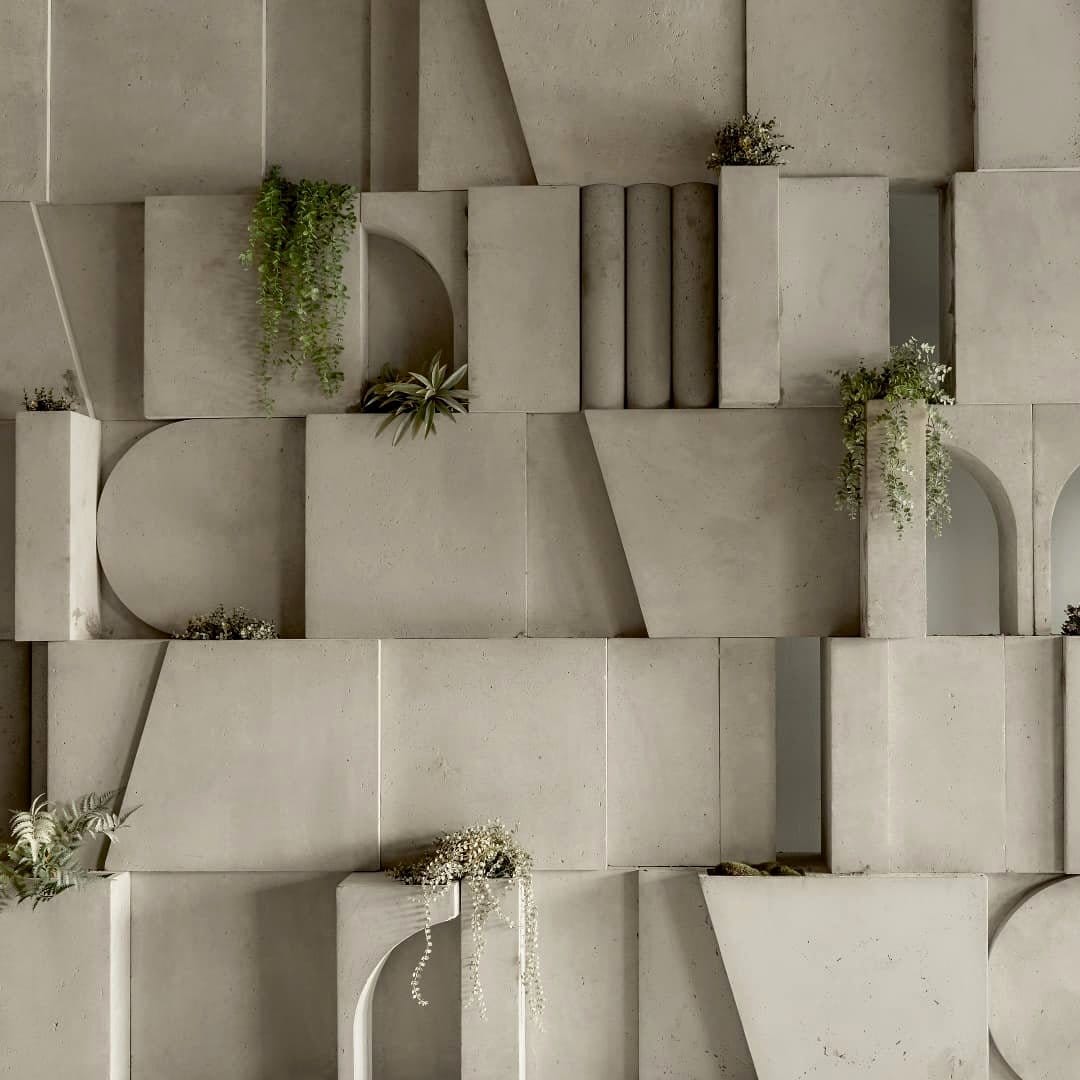 geometric concrete wall shelf