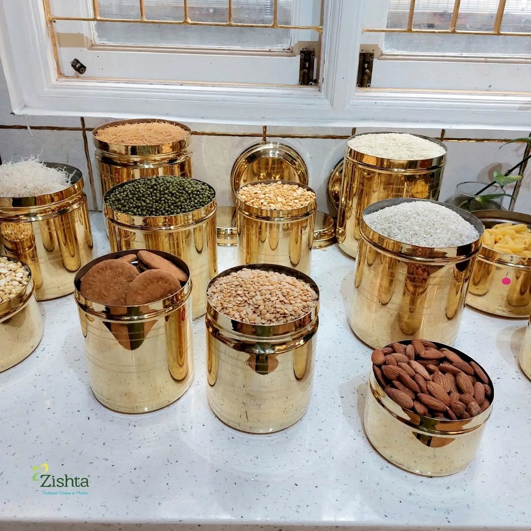 copper storage tins in kitchen
