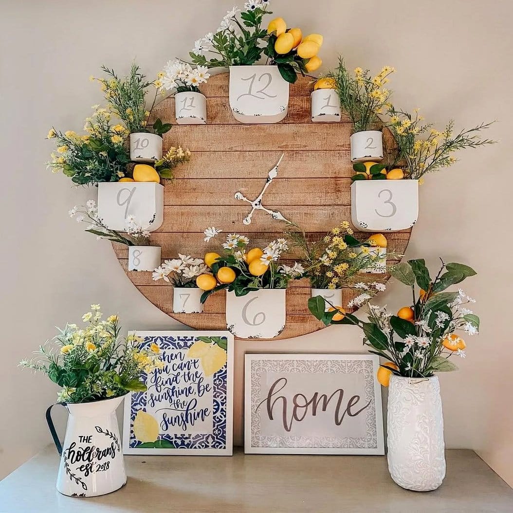 Antique clock surrounded by potted plants