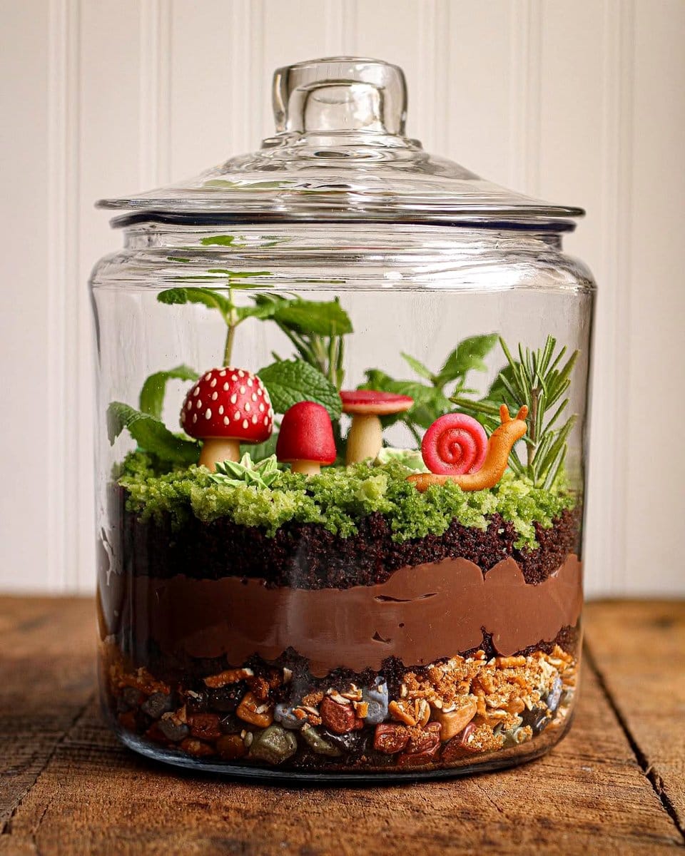 layered glass terrarium with pebbles