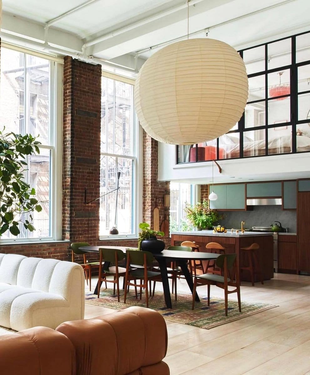 contemporary plant chandelier in loft