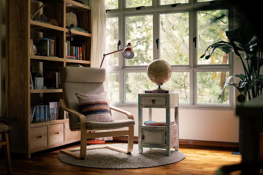 Cozy reading nook in Scandinavian style