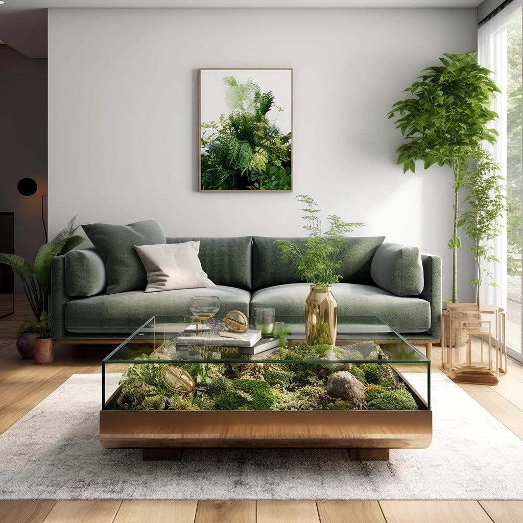 Glass coffee table with built-in terrarium