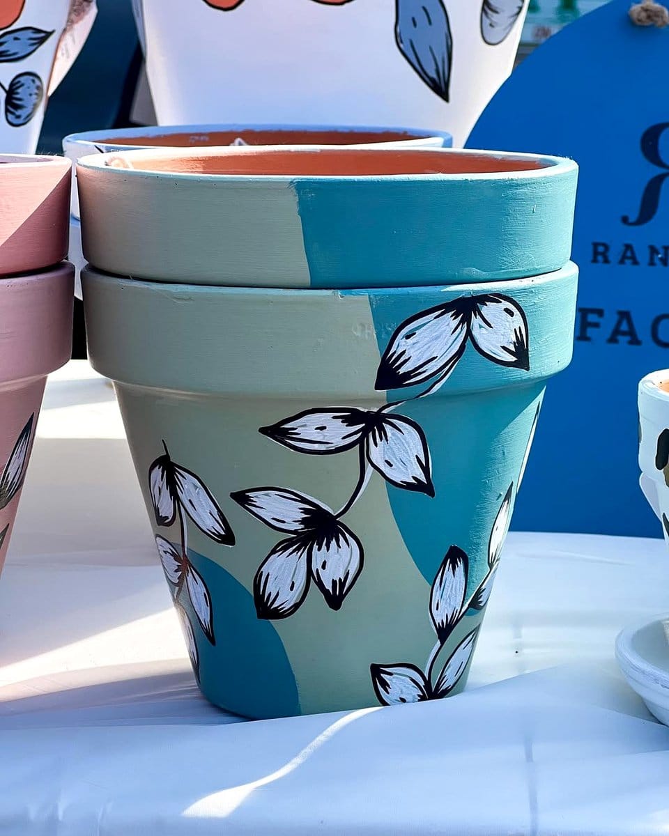 plant pots with botanical patterns