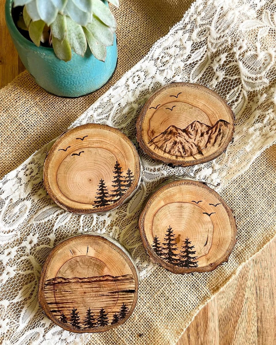 rustic wooden coasters on table