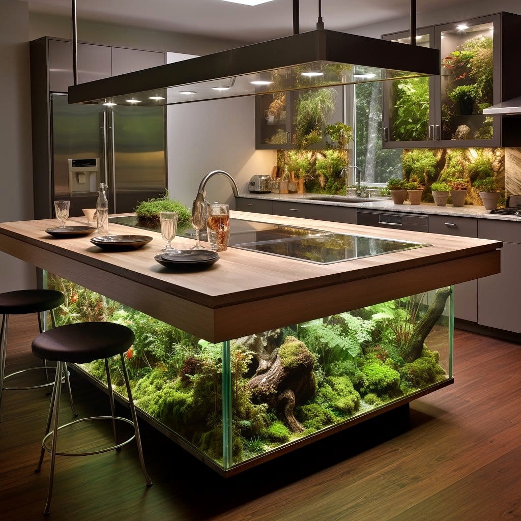 vertical herb garden on kitchen island