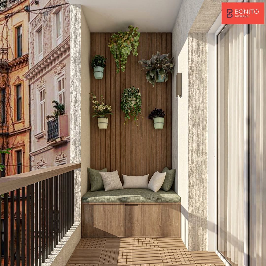 Minimalist balcony with a small table and plants