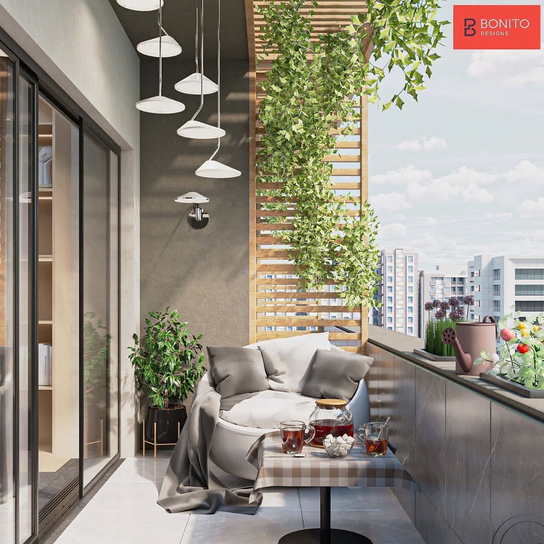 cozy balcony seating with plants