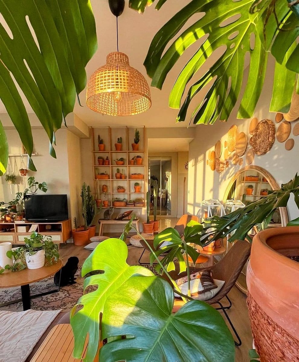 textured ceramic pots in living room