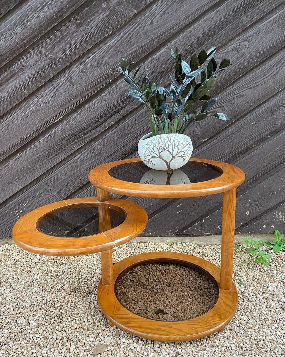 tiered glass and wood plant stand