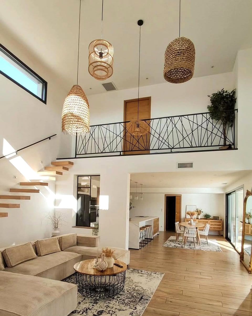 Open floor plan in Scandinavian interior