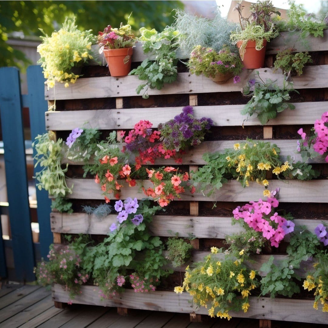 upcycled pallet with potted plants