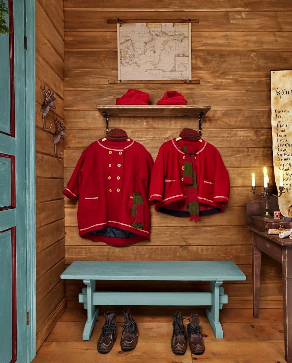 Rustic bedroom with wooden bed frame and plaid bedding