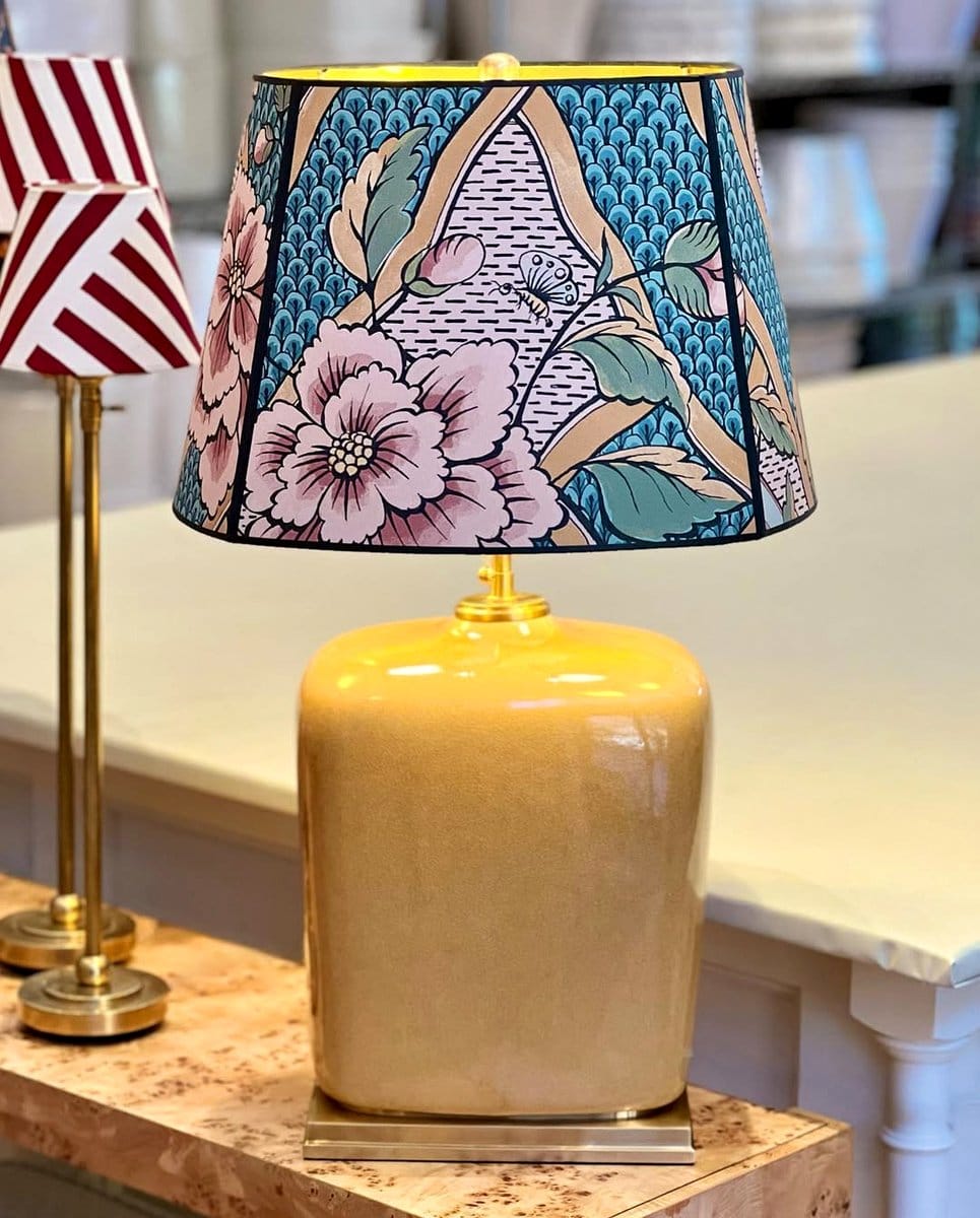 floral lampshade on table lamp