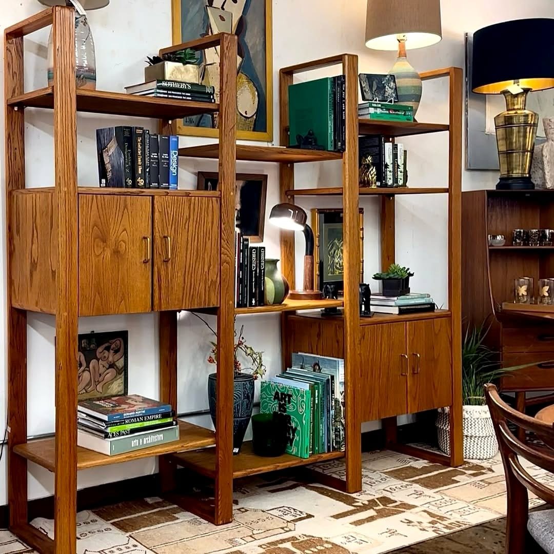 brown wooden boxes on bookshelf