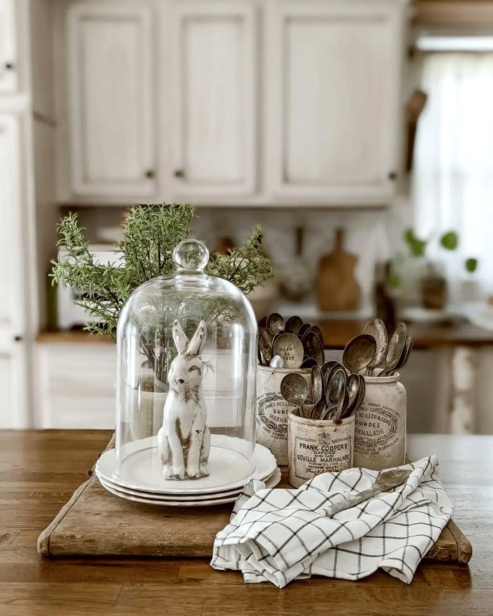 tiered tray with potted herbs