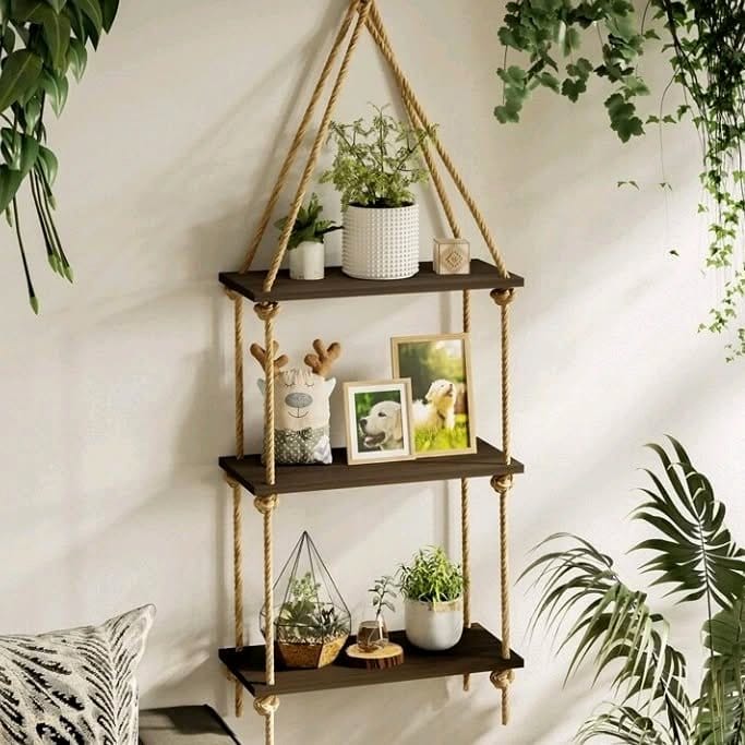 wooden wall-mounted planter shelf
