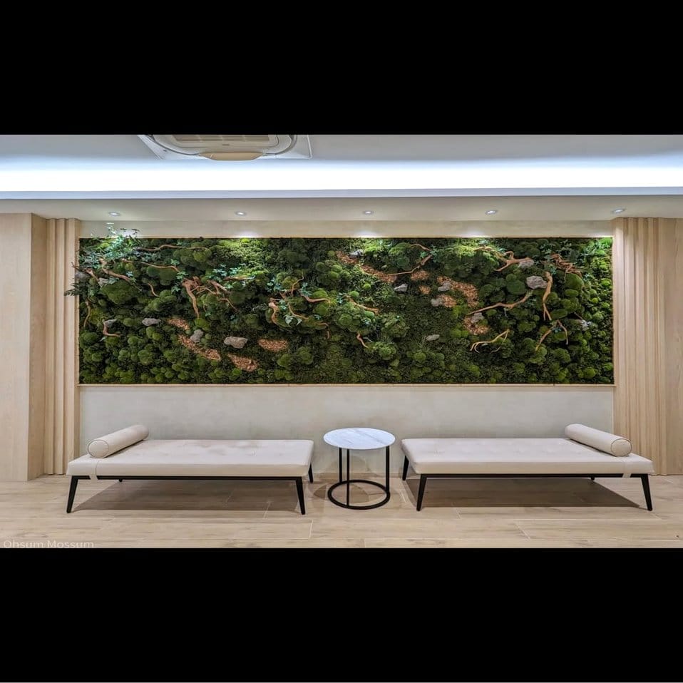 Lush preserved moss wall installation