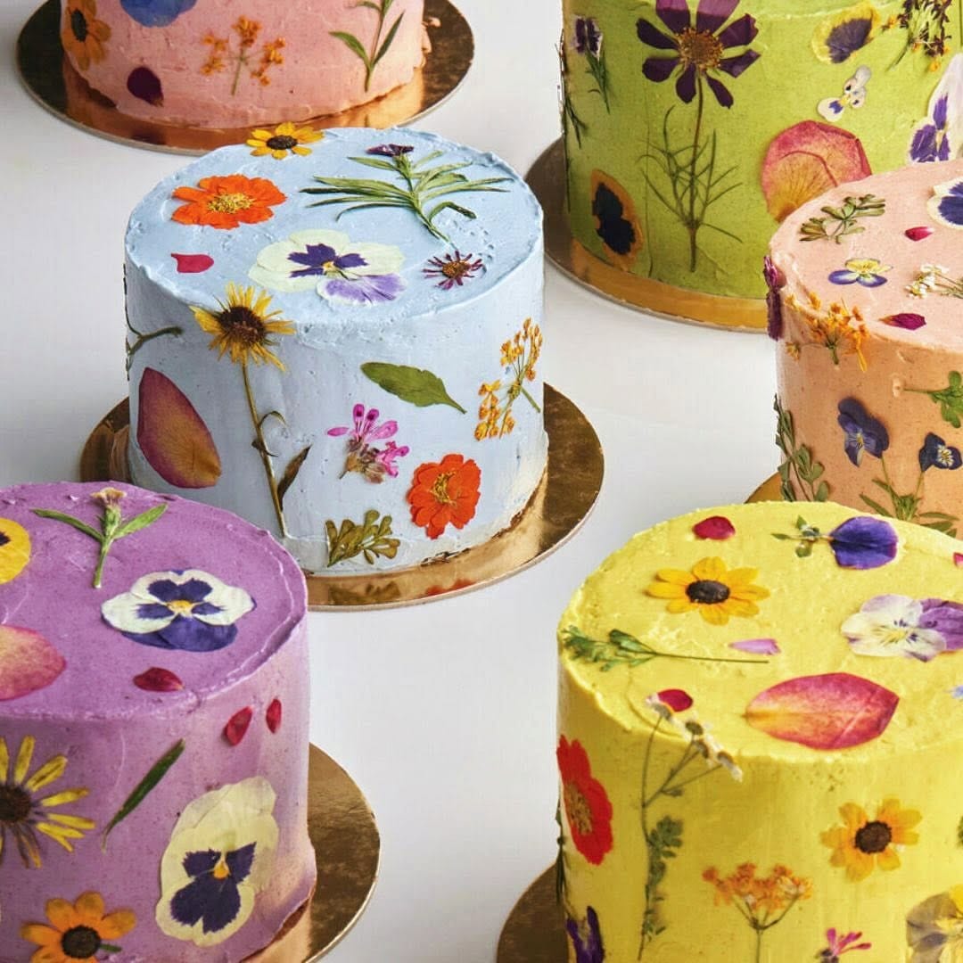 edible flowers in colorful hat box