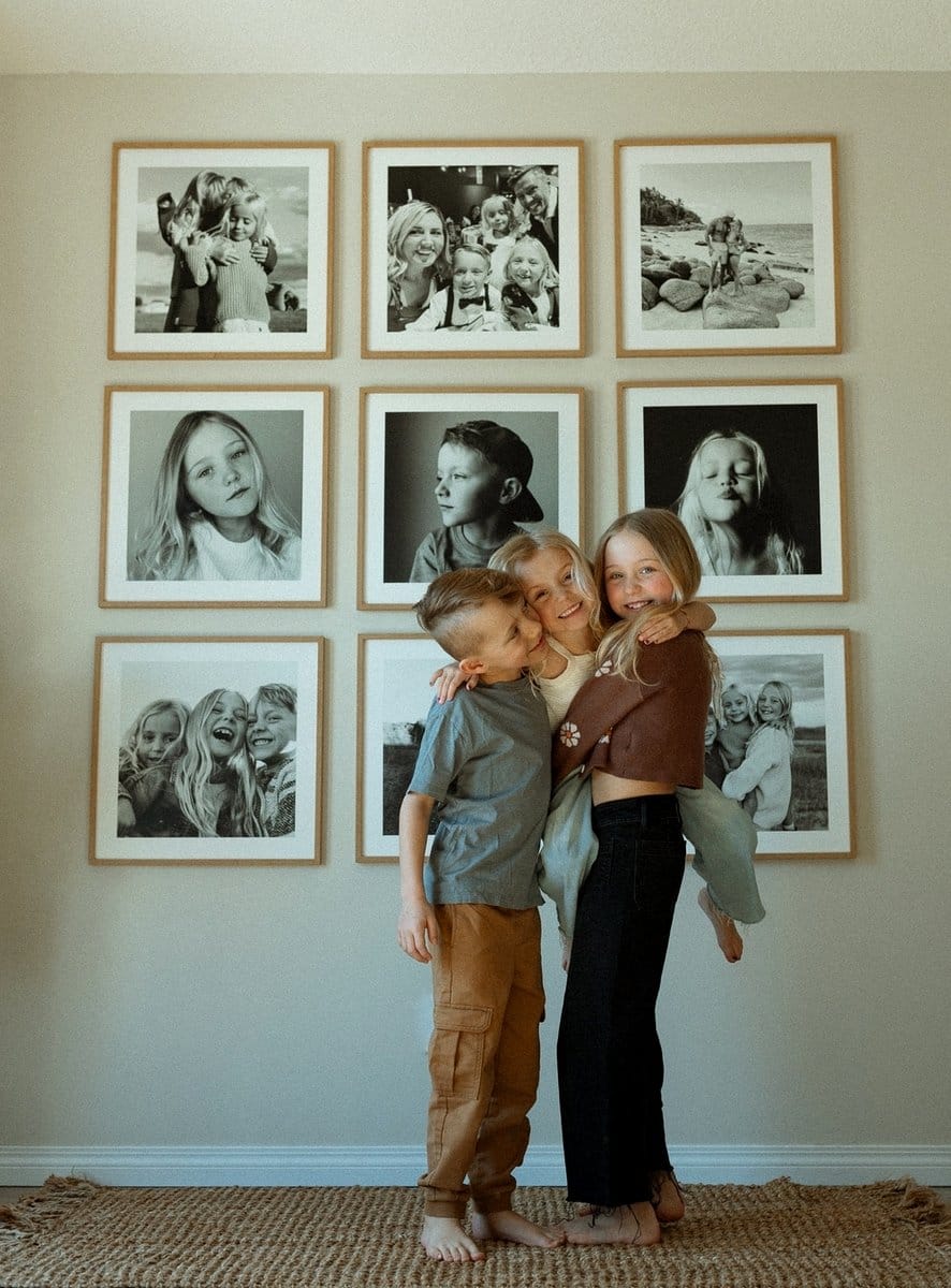 Rustic gallery wall with family photos