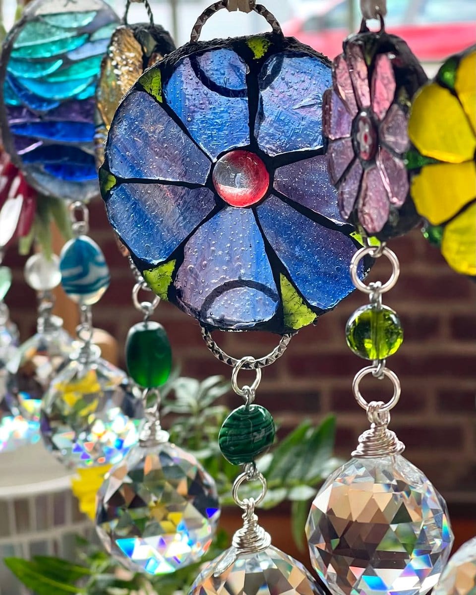 decorative prism hanging near a window