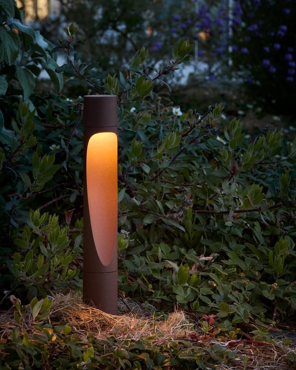 bollard lights along garden path