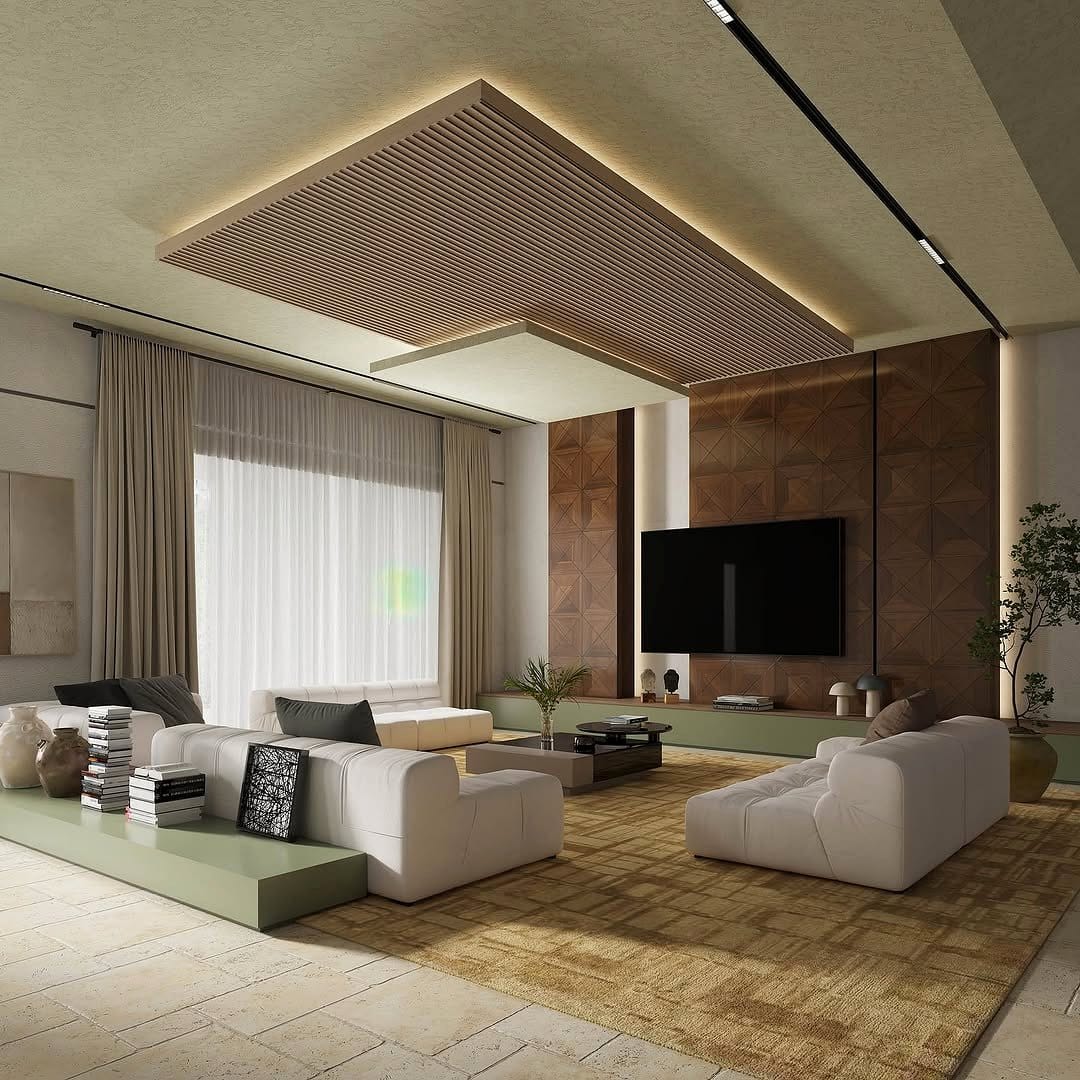 Intricate ceiling detail in Scandinavian room