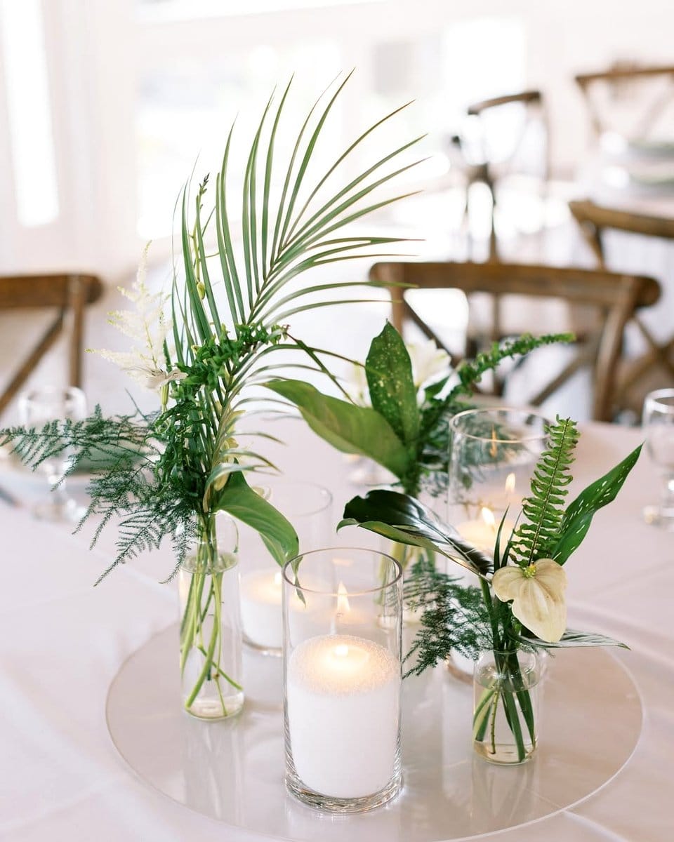 vibrant leaf centerpiece on dining table