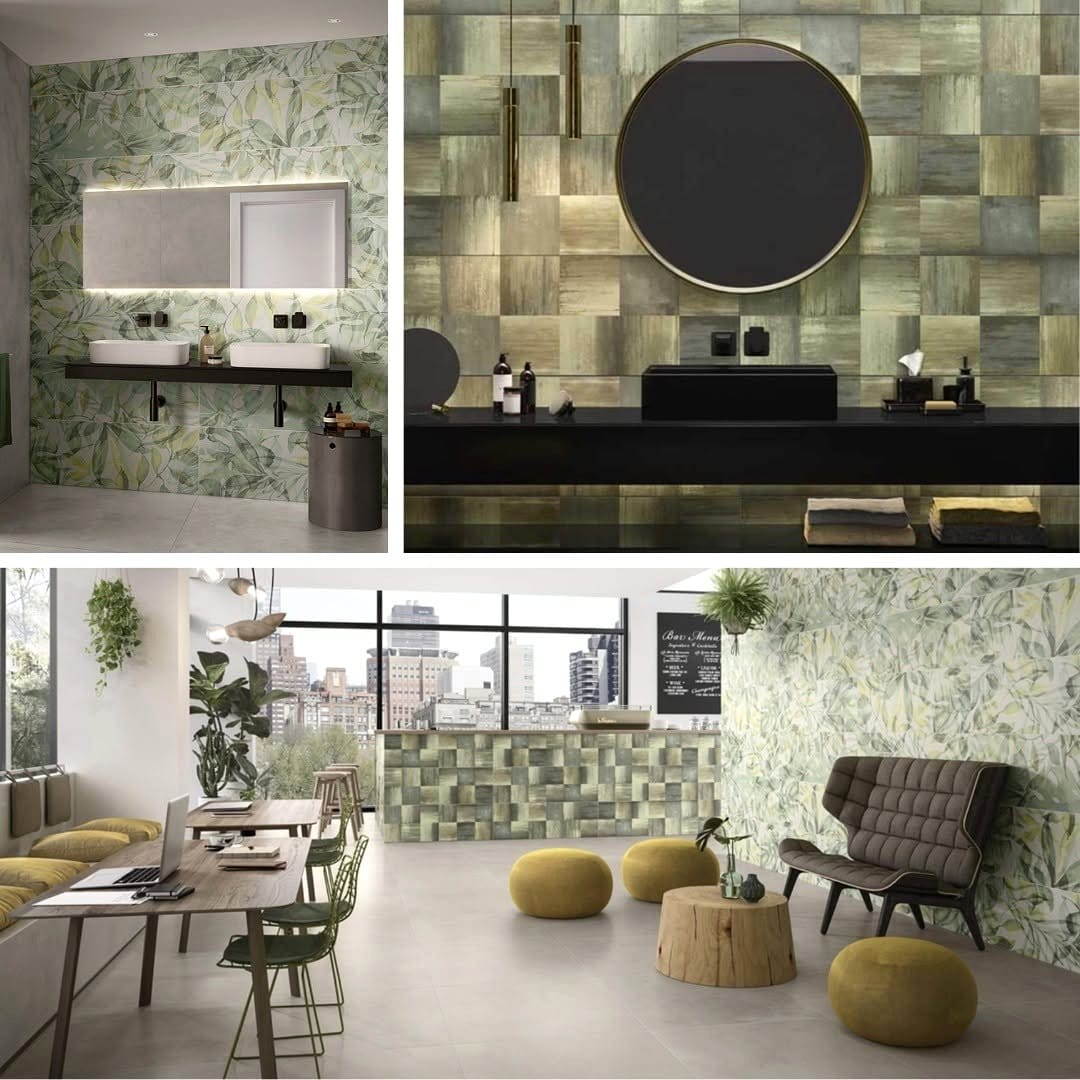 Rattan shelf with office supplies and leafy plants